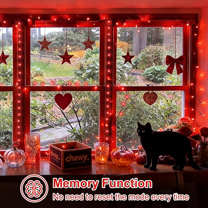QITONG 500LED Red String Lights 165ft Christmas Lights Outdoor Waterproof with Plug in Green Wire Twinkle Fairy Lights Indoor with 8 Modes