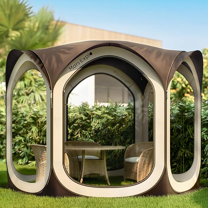 Screen Pop Up House Room Tent Canopy Sun Shade Shelter for Patio Backyard Deck &amp Outdoor Activities Portable Gazebo Not Waterproof 10'x10' Brown