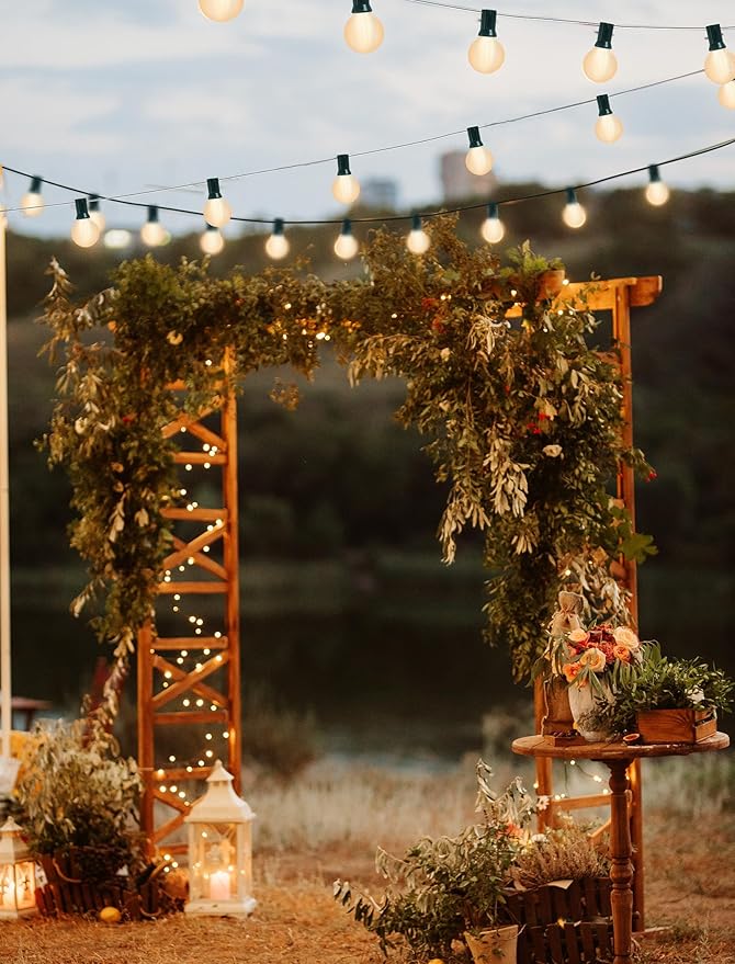 25FT G40 LED Frosted Outdoor String Lights Globe String Lights with 27 Edison Shatterproof Bulbs(2 Spare) Decorative Lights for Bedroom Bistro Café Wedding Warm White Green Wire