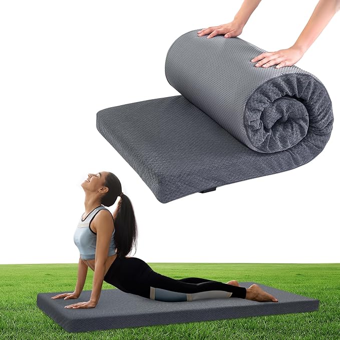 HOMBYS Memory Foam Camping Mattress PadPortable Sleeping Pad for AdultWaterproof Cot MattressRoll Up Floor MattressFoldable Backpacking Travel Bed for HikingGuest Bed