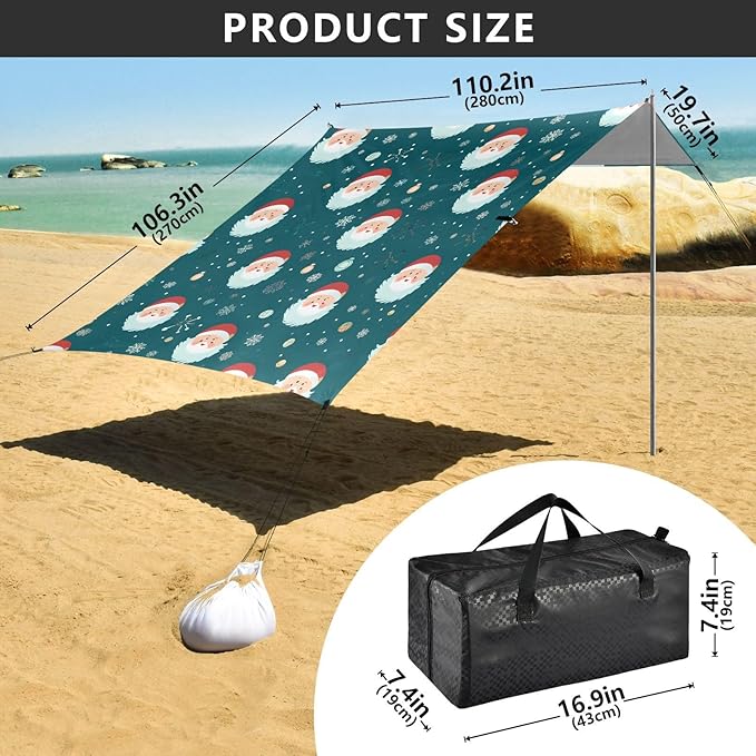 Beach Tent Sun Shelter Kind Santa Claus Christmas Lightweight &amp Easy Setup Beach Shade Canopy for Camping Fishing