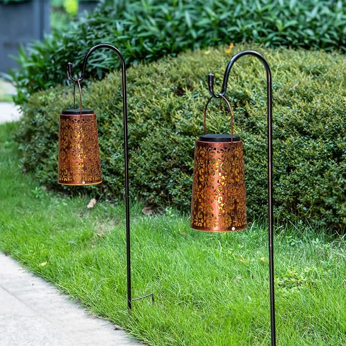 4 Pack Solar Hanging Lanterns Outdoor 2 Modes Adjustable White &amp Warm Light Auto On/Off Metal Waterproof Solar Lights for Patio Garden Wall &amp Tabletop Decor