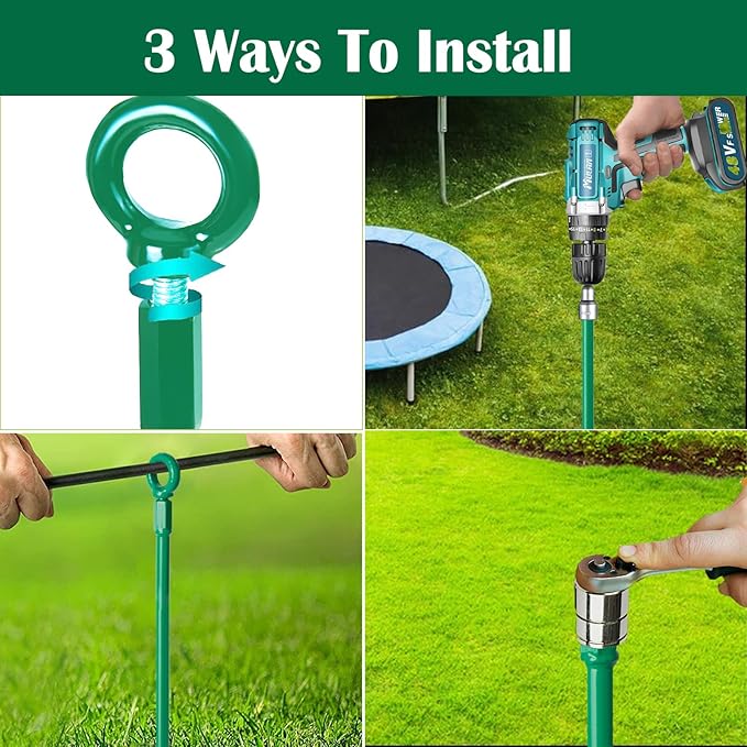 18 inch Ground Anchors Srew in Heavy Duty Earth Shed Anchor Kit Trampoline Stake Hook for Dirt Swing Sets Playset Tent Canopy Carport Mobile Home Tie Down 4 Pack