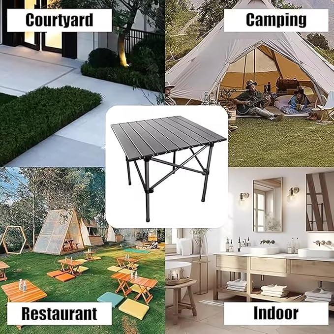 7Pcs Folding Camping Chairs &amp Table Set - Picnic Table Design Folding Chair Set with Table for Picnic Party BBQBlack