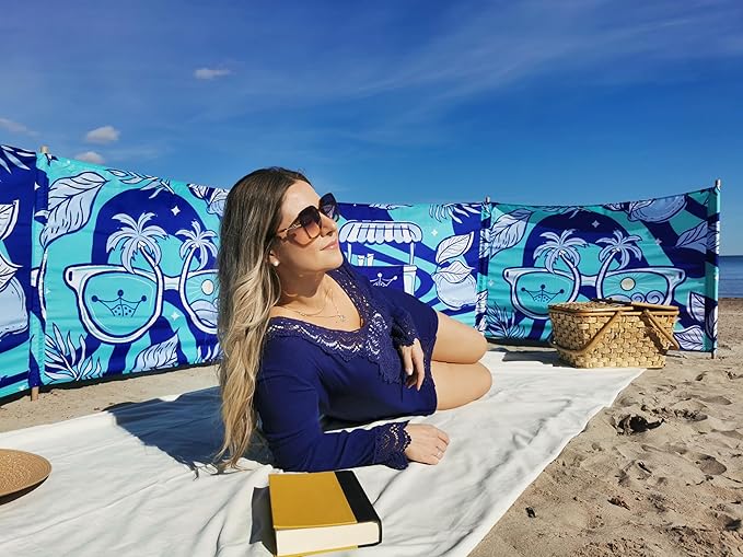 Premium 20 ft Beach Windscreen Privacy Screen Wind Blocker Free Rubber Mallet and Carry Bag Included (Cool Lemons)