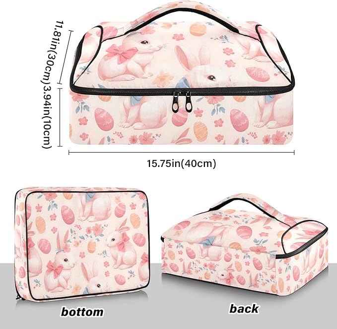 Casserole Carrier Cute RabbitInsulated Casserole Carrier for Hot or Cold Food Thermal Lunch Tote for Potluck Parties Picnic Beach Fits 9 x 13 Inches Baking Dish