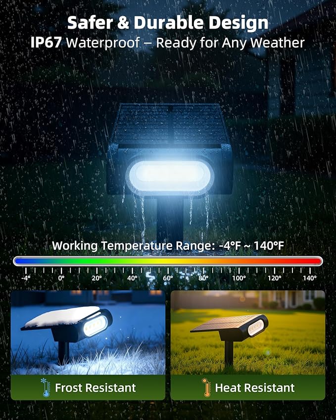 EZVALO Solar Spot Lights Outdoor IP67 Waterproof Adjustable Solar Landscape Lights 3 Lighting Modes Solar Spotlights for Outside Yard Garden Plant Trees Pathway Flag (Cool White-4Pack)