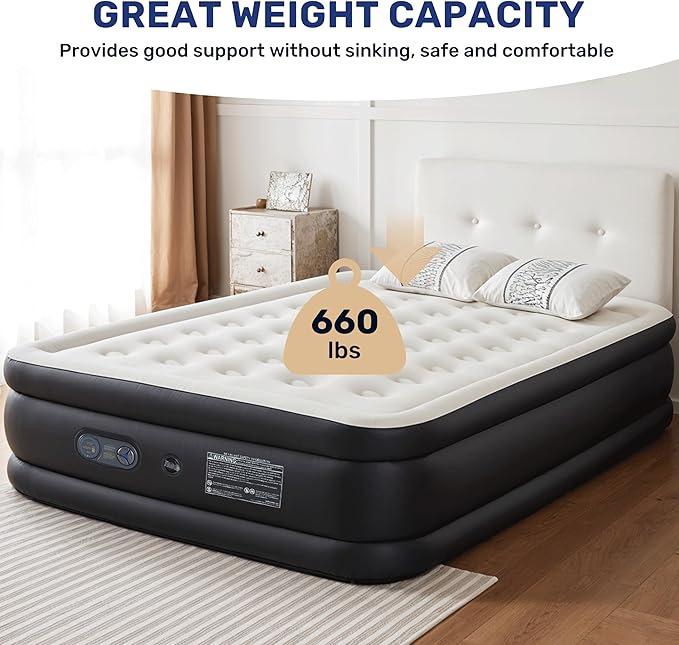 Simple Deluxe Twin Camping Air Mattress 18 Bed Height with Built-in Electric High-Speed Pump Blow Up Inflatable Airbed with Carrying Bag for Home Guests &amp Travel Waterproof Foldable Portable