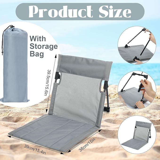 Karenhi 4 Pcs Foldable Poolside Chairs Portable Beach Chair Folding Poolside Chairs for Edge of Pool for Adults Traveling Camping Picnic Lawn Accessories (Light Gray)