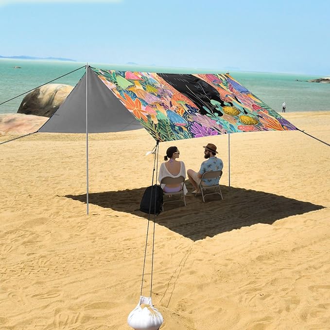 ALAZA Mushroom Black Cat Beach Tent Sun Shelter UPF50+ Protection Beach Shade Canopy w/ 4 Sandbags for Outdoor Camping Fishing Backyard Fun Picnic 10x9 ft