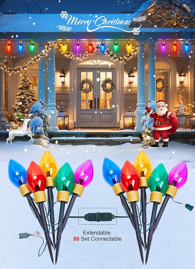 Hanging Christmas Decoration Outdoor - 8.5 FT 5 LED Jumbo Christmas Pathway Lights Multicolor Christma Walkway Lights Waterproof Giant Christmas Light Outdoor Decoration for Holiday Roof Yard Lawn