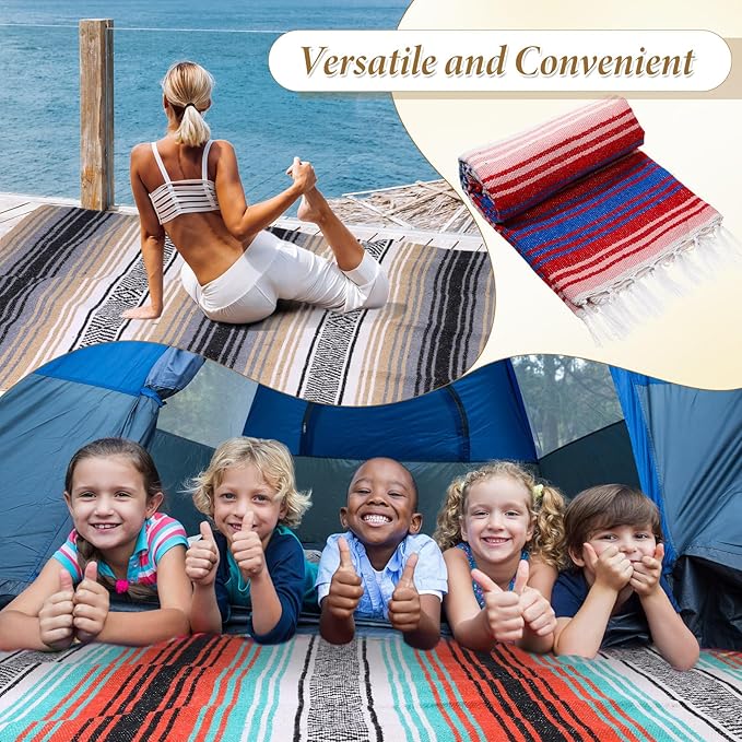 Preboun 10 Pieces Mexican Blanket Bulk Authentic Woven Yoga Blanket Large Picnic Camping Rug Colorful Striped Serape for Beach Outdoor Grass Car Home(Multi Color)