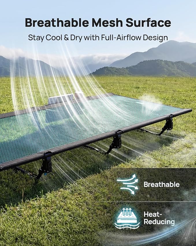 Sportneer Mesh Folding Camping Cot 31.5 Extra Wide Breathable Cot Bed with Enhanced Airflow Compact &amp Lightweight for Outdoor Camping Backpacking Hiking
