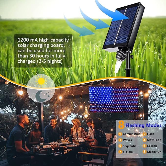 HYH American Flag Lights Outdoor Solar String Lights with 420 Super Bright LED Waterproof Flag Net Light of The United States for YardGardenFestivalHoliday4th of JulyIndependence Day Decoration