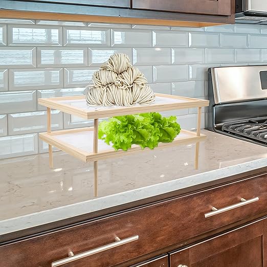 Double-Layer Spaghetti Rack Pasta Drying Stand Household Vegetable and Fruit Drying Rack Kitchen Storage Organizer for Homemade Noodle Preparation