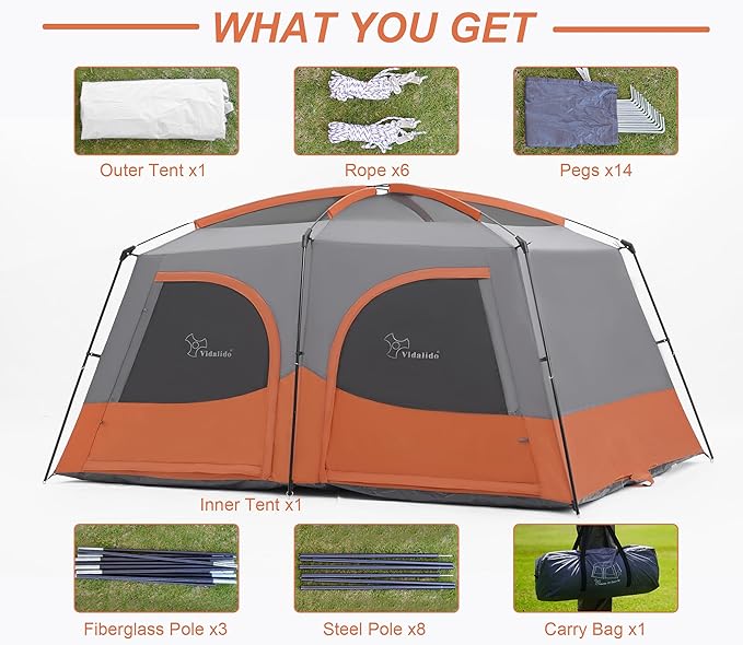 Vidalido Tents8-10 Person Camping Tent with Extended Vestibule2 Room Weather Resistant Family TentsEasy Install Waterproof Outdoor Tent for Camping Hiking