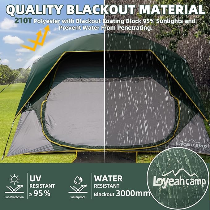 4/6 Person Blackout Camping Tent Easy Setup Waterproof Family Dome Tent for Camping with Rainfly Portable Double Layer Large Family Tent for Outdoor Camping&ampHiking