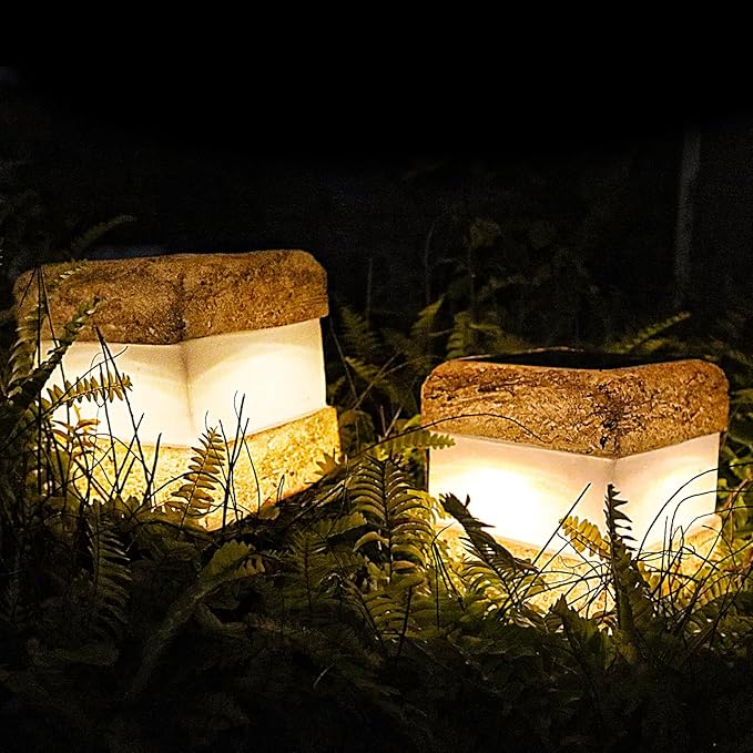 Larekook 2 Pack Solar Rock Light Christmas Decorations OutdoorSolar Lights Outdoor Waterproof Fake Rock Garden Statue with LED Light for Lawn Landscape Pathway Yard DecorGarden Gift for Women(Brown)