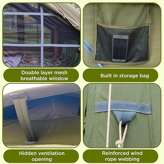 Large Luxury Inflatable Camping Tent Technology Cotton Canvas Tent for 4-6-8-10-12 People | Breathable and Waterproof Tent with Skylight and Stove Jack Suitable for Family Camping of 12 ㎡