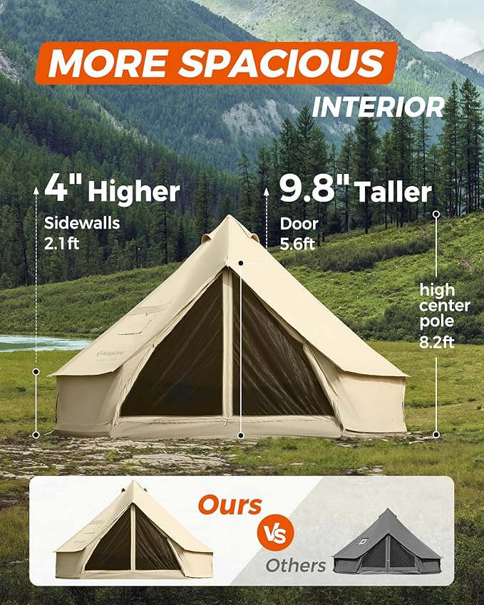 KingCamp Canvas Bell Yurt Tents with Self Inflating Sleeping Pad 4 Seasons Large Waterproof &amp Windproof Glamping Tent w/Stove Jack for Family Outdoor Camping