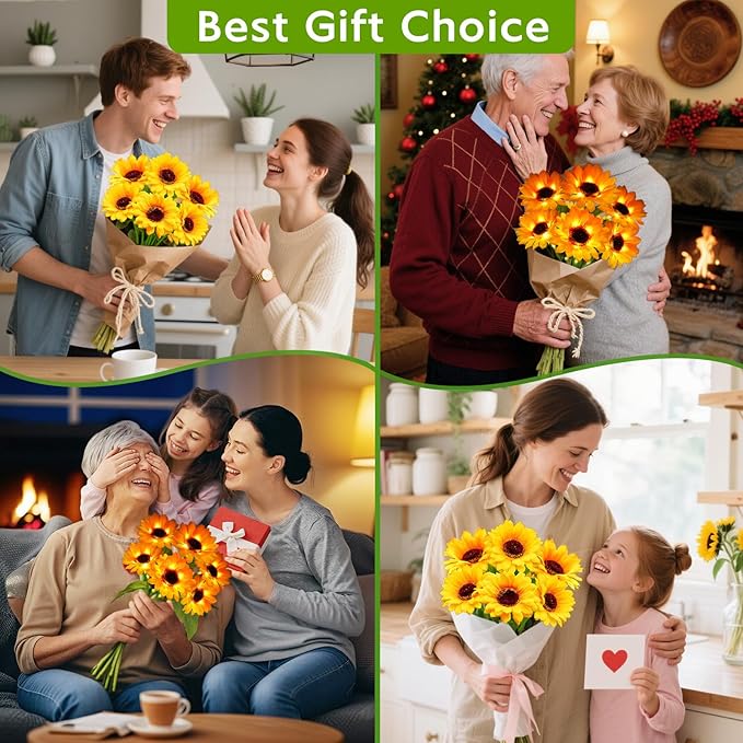 Solar Sunflower Lights Outdoor Garden Decor 4 Pack Solar Flowers Lights with 18 Sunflowers Waterproof Fall Decor Stake Decorative Light Auto ON/Off for Garden Yard Patio Gift for Women