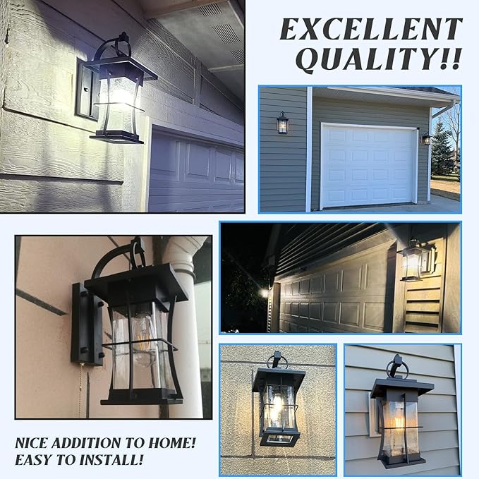 Outdoor Wall Sconces Light Fixtures Exterior Wall Lantern Outside House Lamps Waterproof Black Metal with Clear Seeded Glass Perfect for Exterior Porch Patio House
