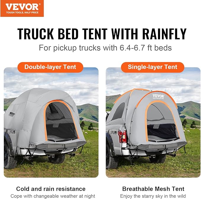 VEVOR SUV and Pickup Truck Camping Tents Waterproof Double Layer Design with Carry Bag Accommodates 2-9 Persons for Outdoor Activities