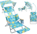 Oversized Heavy Duty Backpack Beach Chair with Sun Canopy Reclining Lounge Chair Tanning Chair with Face Hole 5-Position Foldable Camping Chair for Outdoor Sunbathing Beach Patio Pool (Yellow/Green)