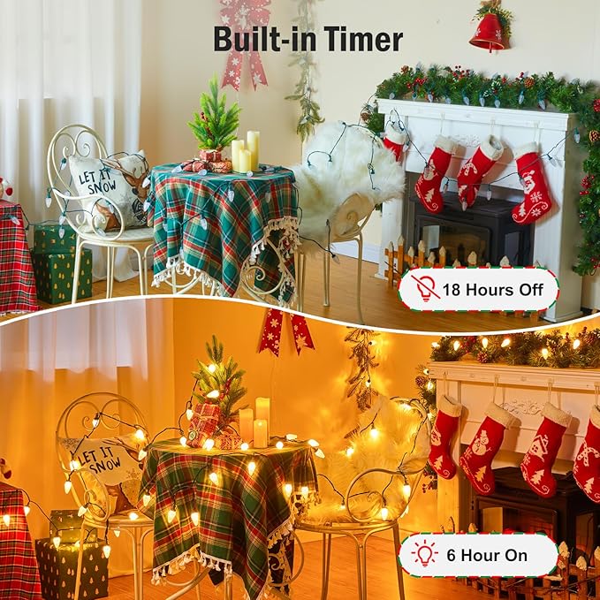 Minetom 147 FT 200 LED C9 LED Christmas Lights Outdoor - Plug in Fairy Lights with Timer &amp 8 Modes Waterproof Commercial Grade Extendable for Indoor Outdoor Roofline Patio Yard Xmas Decor Warm W