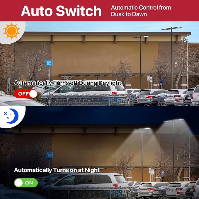 LED Parking Lot Lights Outdoor Pole Mount 150W LED Shoebox Light with Dusk to Dawn Photocell 120V LED Outdoor Lighting Exterior Flood Light Commercial Outside Light IP65 Waterproof for Yard Garage