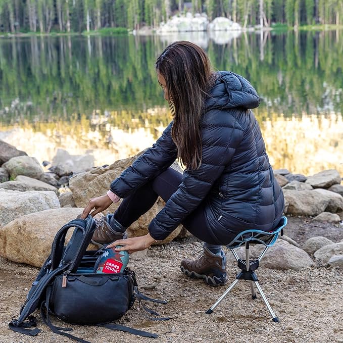 GRAND TRUNK Compass 360° Swivel Camping Stool | Ultralight Foldable Tripod Seat with Aluminum Frame | Portable Outdoor Chair for Hiking Fishing &amp Travel | Clay Red