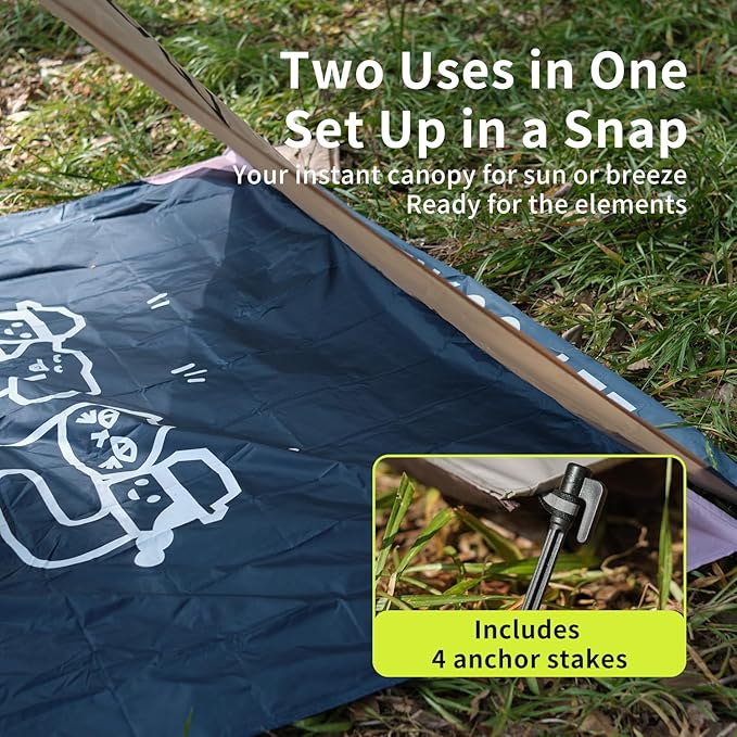 Morning Deer 63x56 Ultra-Lightweight Portable Picnic Mat &amp Canopy 2-in-1 Double-Sided Waterproof Mini Groundsheet Lightweight Camping Moisture-Proof Mat Lawn &amp Beach Mat for Backpacking Bea