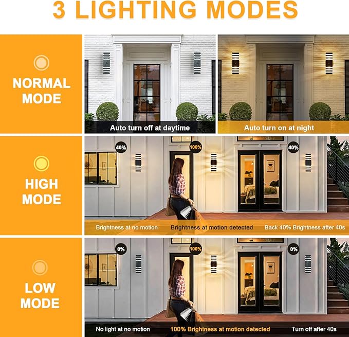 Motion Sensor Outdoor Wall Light Fixture Up Down Porch Lights Modern Dusk to Dawn Exterior Sconce Wall Mount Outside Coach Lantern for House Front Door Garage (Include 2 Free Dimmable Bulbs)