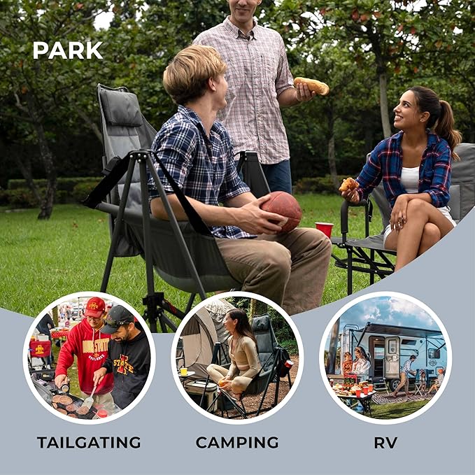 Portable Swing Hammock Chair | Foldable Recliner Rocking Lounger with Headrest &amp Drink Holder | Outdoor Sports Beach Lawn Hunting Tailgating Fishing | Supports 300Lbs (Grey)