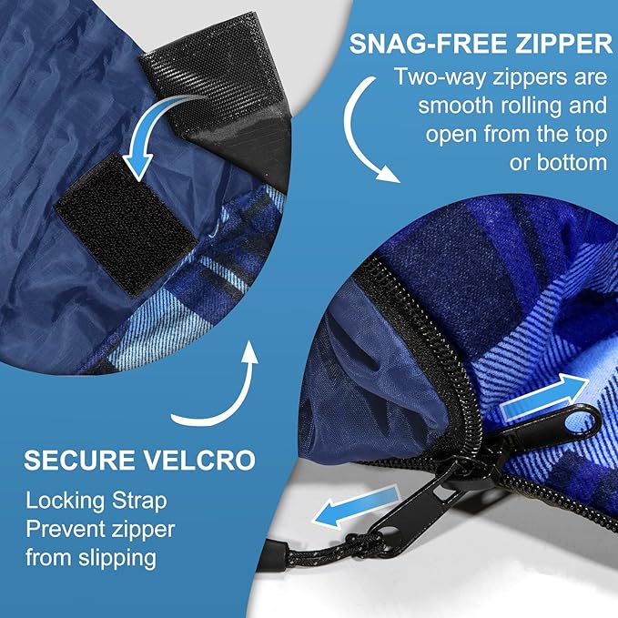 XL Queen Size 2 Person Double Sleeping Bag for Adults Lightweight Compact with Flannel Liner &amp Thermolock Draft Tube Machine Washable All Season Camping Travel