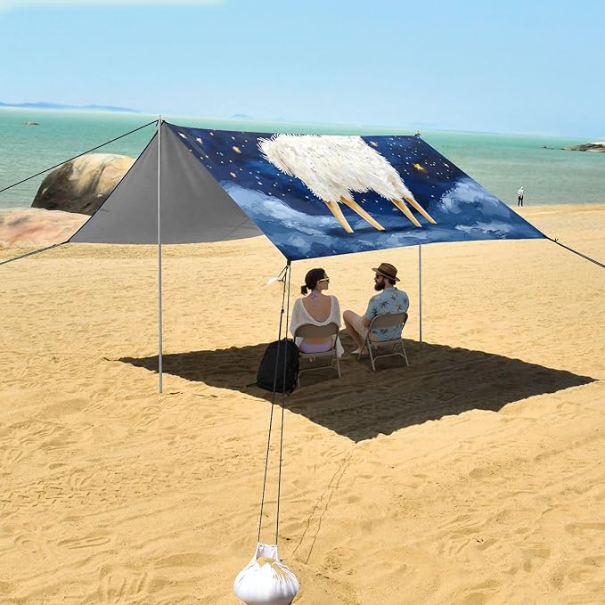 ALAZA Llama Alpaca Starry Stars Beach Tent Sun Shelter UPF50+ Protection Beach Shade Canopy w/ 4 Sandbags for Outdoor Camping Fishing Backyard Fun Picnic 10x9 ft