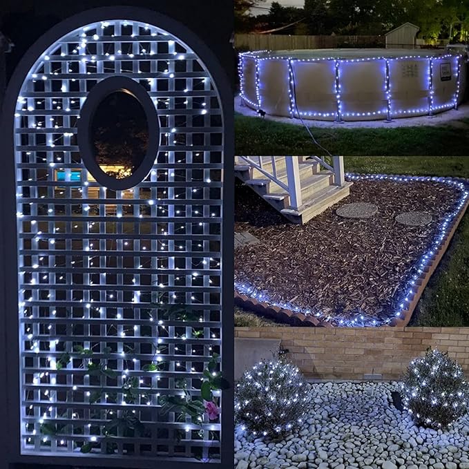 YEGUO 4 Pack White Solar Fairy Lights Each 33ft 100 LED Christmas Lights Outdoor Waterproof 8 Modes Sliver Wire Solar String Lights