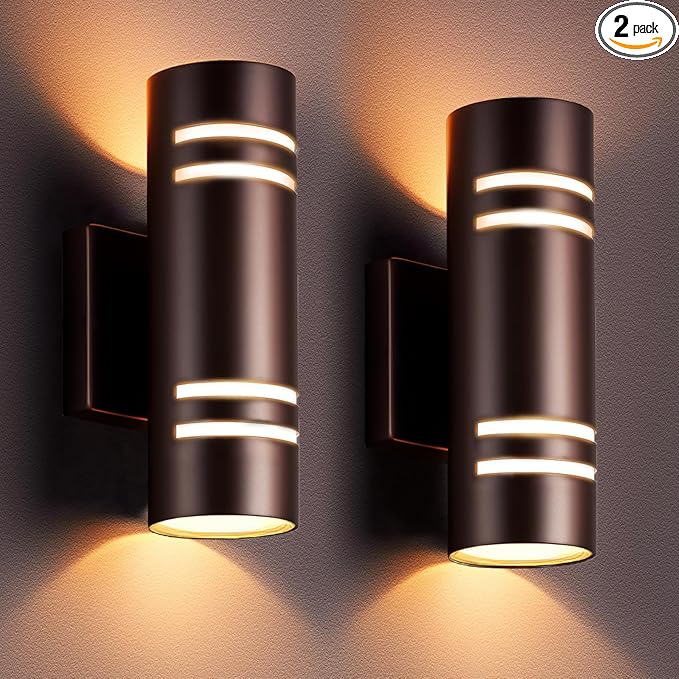 RGB Outdoor Wall Lights Modern Color Changing Outdoor wall Sconce Cylinder Up and Down Bronze Porch Lights Fixture Compatible with Smart Life &amp Google Alexafor GarageYardFront Door