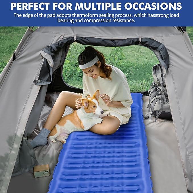 HiiPeak Ultralight Inflatable Sleeping Mat with Built-in Foot Pump &amp Pillow Compact Air Mattress for Backpacking Hiking (Light Blue)