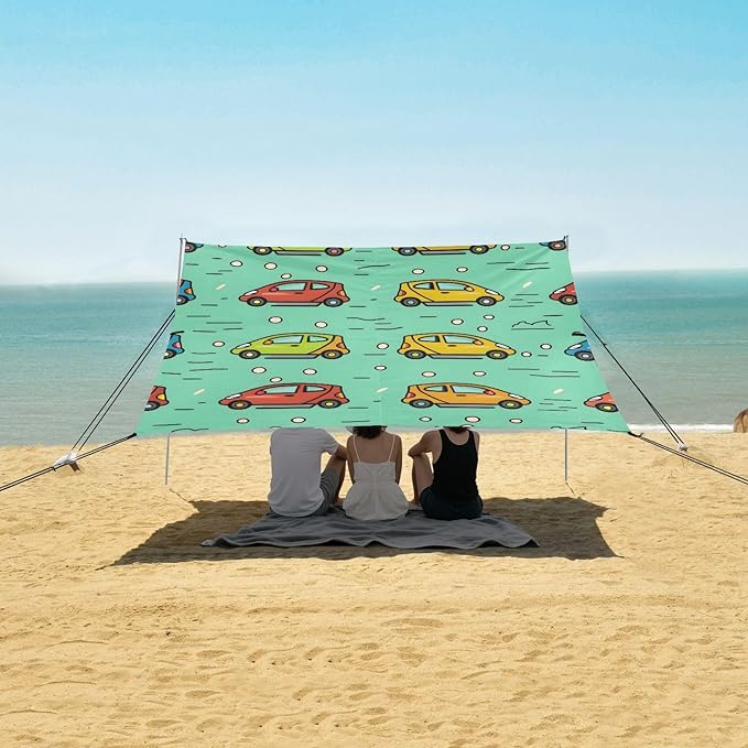 Cartoon Cute Cars Camping Sun Shelter Beach Tent Portable Beach Sun Shade Outdoor Canopy for Camping Trips Fishing Picnic