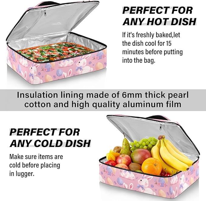 Casserole Carrier Cute RabbitsInsulated Casserole Carrier for Hot or Cold Food Thermal Lunch Tote for Potluck Parties Picnic Beach Fits 9 x 13 Inches Baking Dish