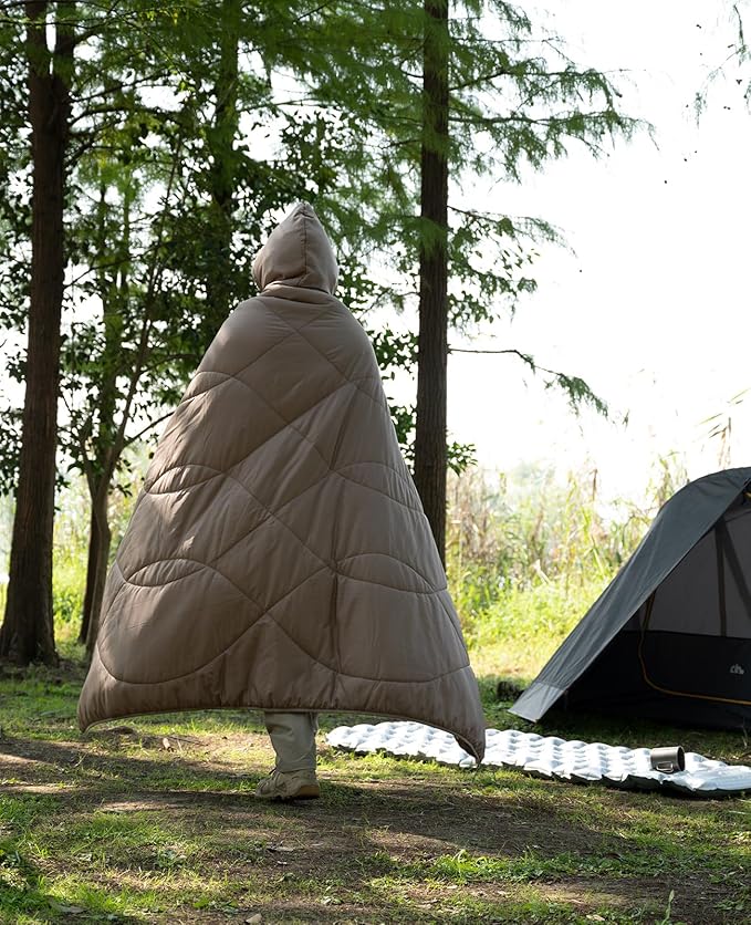 iClimb Heated Camping Blanket with Hood and 5V 5000mAH Battery Pack (Khaki)