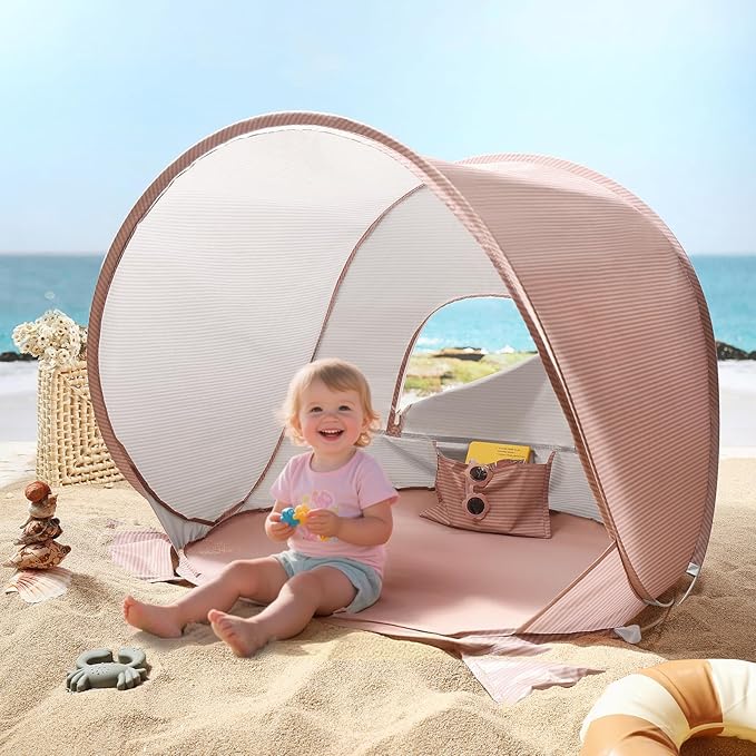 Tiny Land Baby Beach Tent – Pop Up Baby Tent with UV Protection Portable Baby Beach Essentials 35x28x32 Sun Shelter for Infants Baby Outdoor Use (Pink)