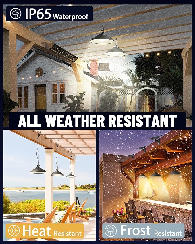Solar Pendant Lights with Remote Control 3 Color 2 Brightness Mode Timer 8 inch Outdoor Hanging Shed Gazebo Chandelier Lamp Chicken Coop Barn Porch Light Dusk to Dawn 1 Pack