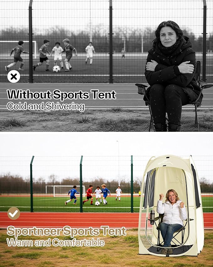 Sportneer Clear Sport Tent 1 Person Transparent Outdoor Pop-Up Tent Lightweight &amp Portable Weather Shelter for Parents Windproof Cold Weather Protection Rain Shield for Sports Events &amp Sid