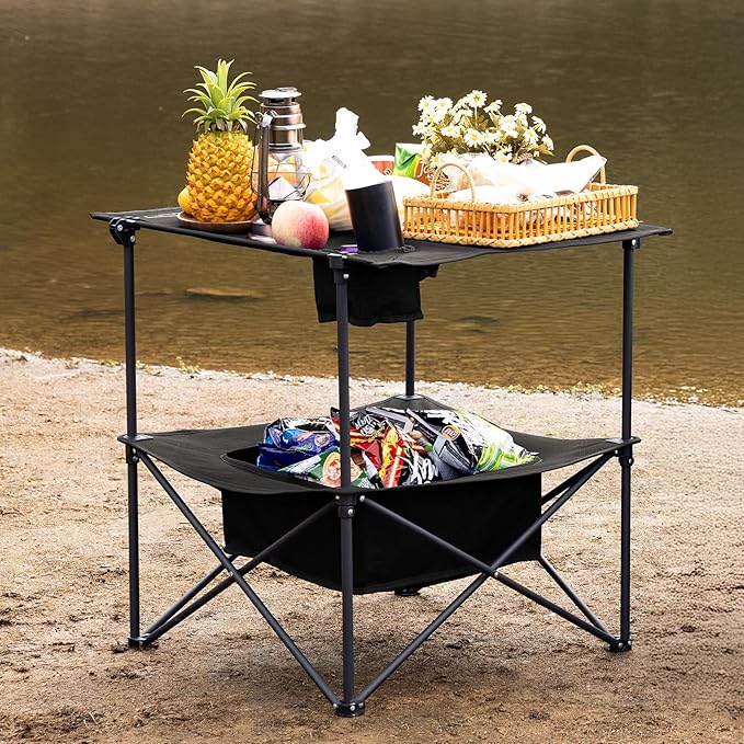 Folding Camping Table Portable Outdoor Picnic Table Rectangular Lightweight Camp Table with Storage Cup Holder and Carry Bag for Barbeque Beach Camping and Tailgate