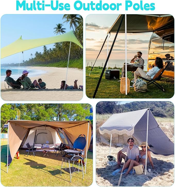 2 Pack Replacement Beach Tent Poles Compatible with Neso Portable Extra Poles for Beach Tent 6.56ft Pole Aluminum Canopy Foldable Pole Compatible with Neso Grande and Gigante Tents