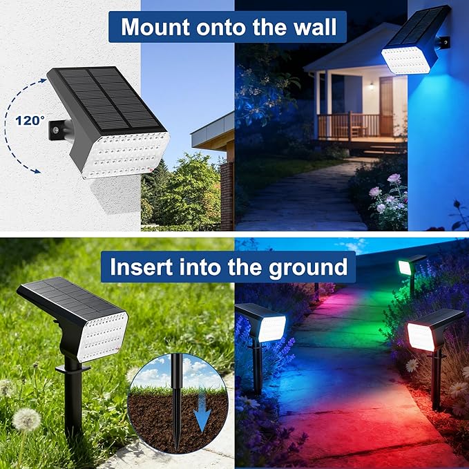 LANSOW Solar Spot Lights Outdoor Color Changing 2 Pack/7 Modes Waterproof Solar Christmas Landscape Spotlights LED Solar Powered Flood Lights for Yard Garden Pathway Outside Halloween Auto ON/Off
