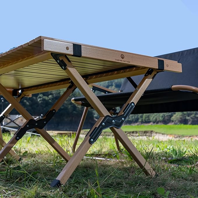 Folding Camping Table Beech Wood Portable Lightweight Roll-up Picnic Table with Carrying Bag for Outdoor Backyards BBQ Beach Party Patio(Natural Wood &amp Big)