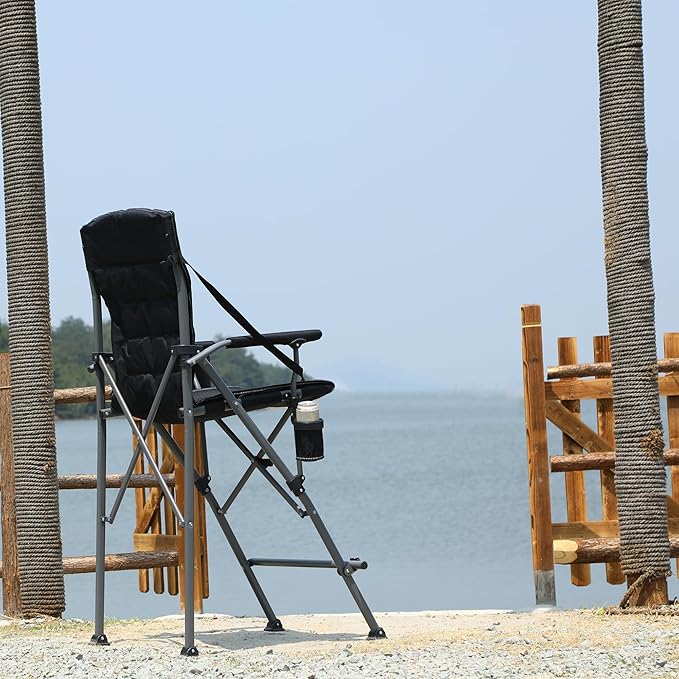 Extra Tall Folding Chairs for Adults 2 Pack Portable Bar Height Foldable Director Chairs for Camping Outside Comfortable with Makeup PocketHigh Back and Footrest Blue and Black